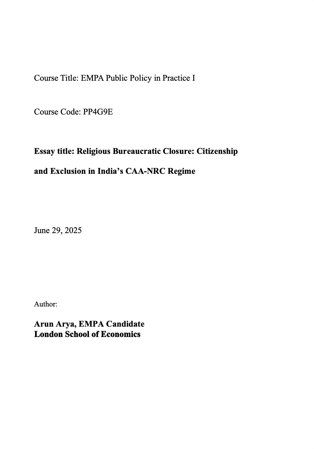 Religious Bureaucratic Closure: Citizenship and Exclusion in India’s CAA-NRC Regime